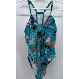 SPEEDO One Piece Swimsuit Girls XS Floral Birds Racer Back (Jo)
